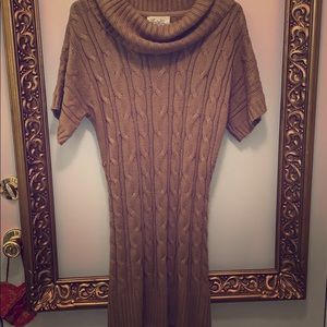 Tan cable knit sweater dress
